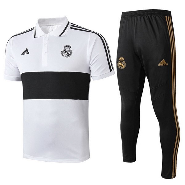 Polo Real Madrid Komplett Set 2019-20 Weiß Schwarz Fussballtrikots Günstig